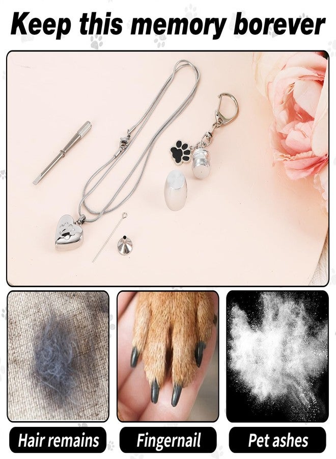 DISWALE 2 Set Pet Cremation Jewelry for Ashes, Dog/Cat Urns Keychain, Heart Urn Necklace Memorial Keepsake for Ashes with Filling Kit Storage Bag(Silver) - Image 5